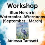 Workshop with Tamsett | Blue Heron in Watercolor | Afternoons